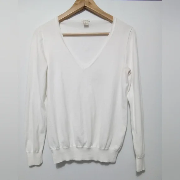 J. Crew White V-Neck Lightweight Pullover Sweater Size M - Picture 2 of 11